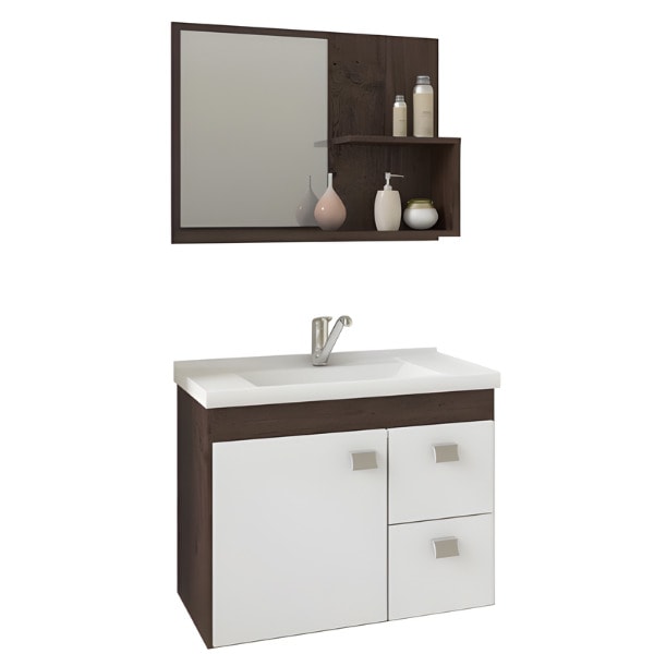 Gabinete Suspenso para Banheiro MGM Hortência 55cm com Espelheira, Lavatório, 1 Porta e 2 Gavetas Café/Branco-84b3fdfe-9503-4bb0-b4eb-30c85bbaea2d