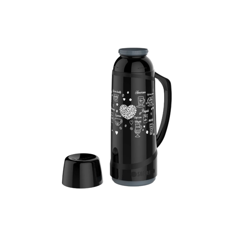 Garrafa Termica Soprano Cristal 1L Preta Decorada Cafe