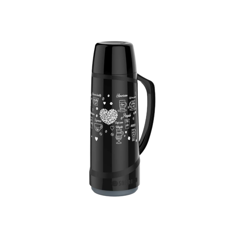 Garrafa Termica Soprano Cristal 1L Preta Decorada Cafe