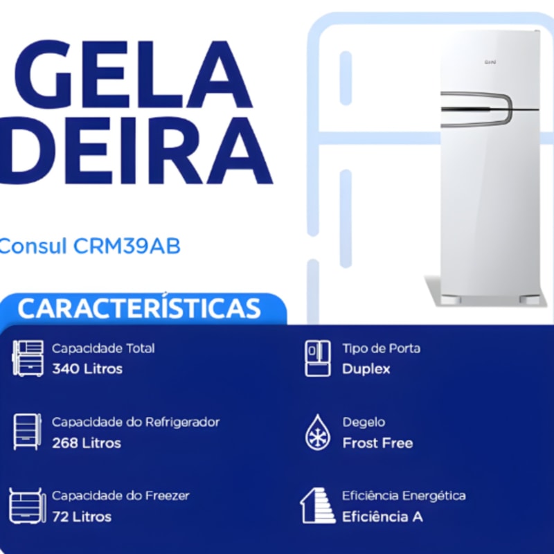 Geladeira Consul 340L Frost Free Duplex Prateleiras Altura Flex 127V Classe A Branco CRM39ABANA-b5faf490-5129-4588-b97e-a1dba4e8ee63