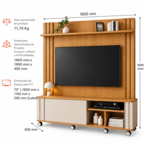 Home Theater HB Móveis Trinus 1,80m 1 Porta de Correr para TV até 70