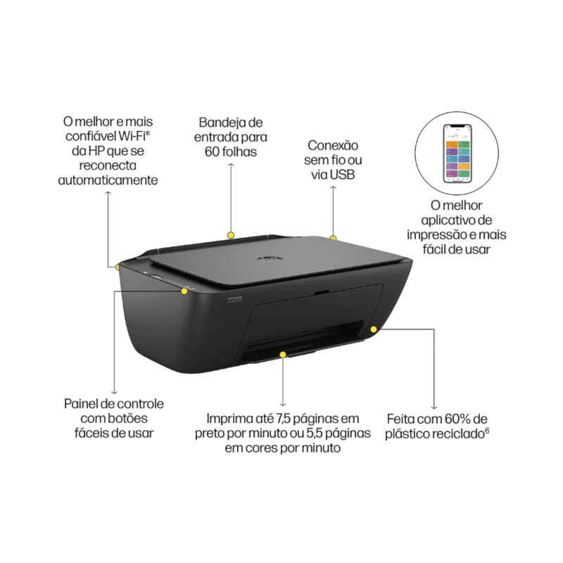 Impressora Multifuncional Hp Deskjet Wi-fI INK Advantage 2874 Bivolt Preto