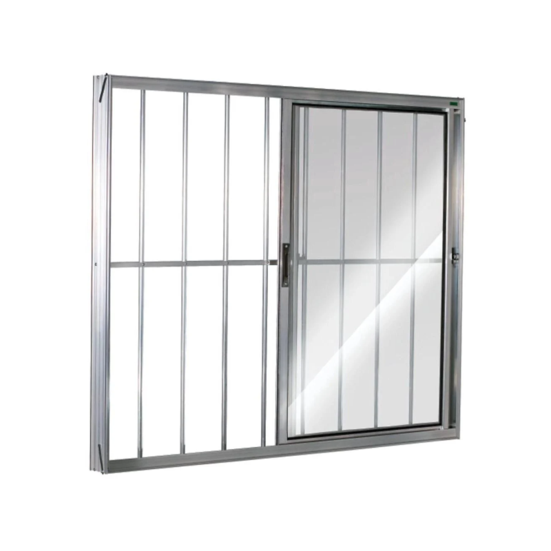 Janela de Correr Quality com Grade Home 1,20X1,00M de Aluminio Natural 2 Folhas Vidro Canelado