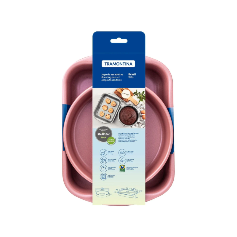 Jogo de Assadeiras Tramontina 2 Pecas Antiaderente Brasil Rosa