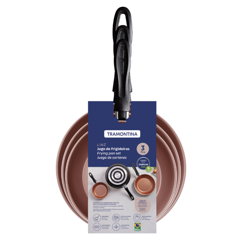 Jogo de Frigideiras Tramontina Linz 3 Peças com Revestimento Antiaderente Starflon Max, Preto