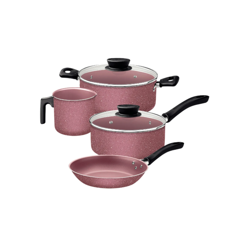 Jogo de Panela Tramontina 4 Pecas Antiaderente Linz Rosa