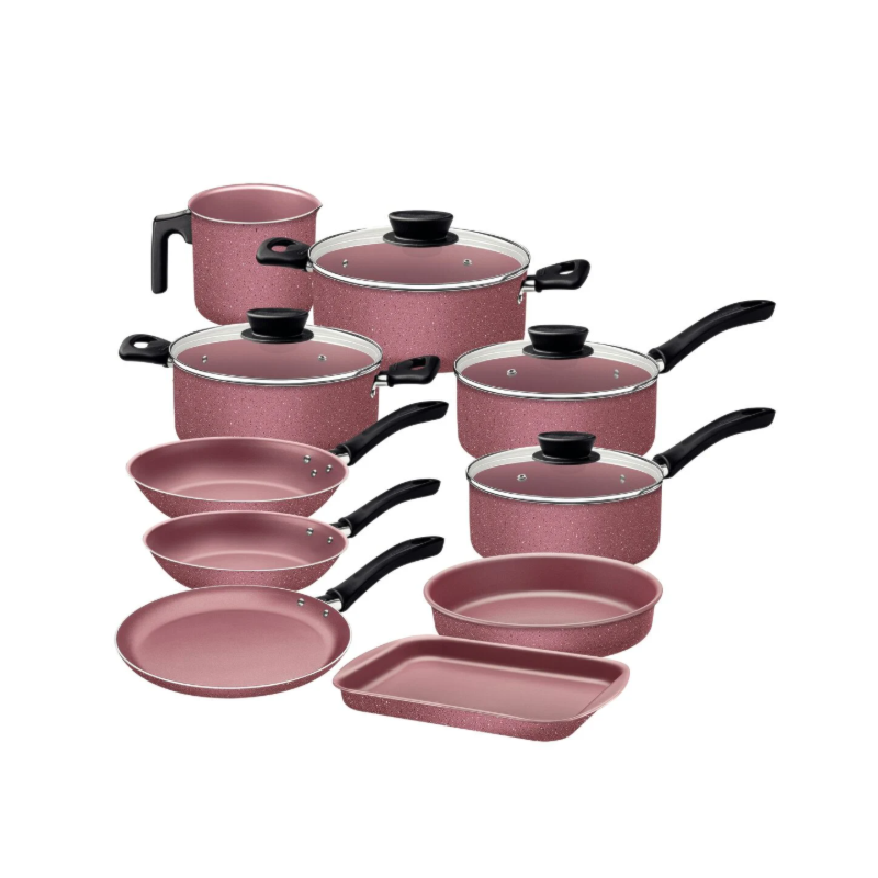 Jogo de Panelas Tramontina Linz 10 Pecas em Aluminio com Revestimento e Antiaderente Starflon Max Rosa