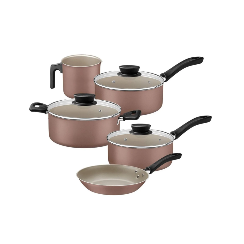 Jogo de Panelas Tramontina Linz 5 Peças em Alumínio com Revestimento Antiaderente Starflon Max Marrom