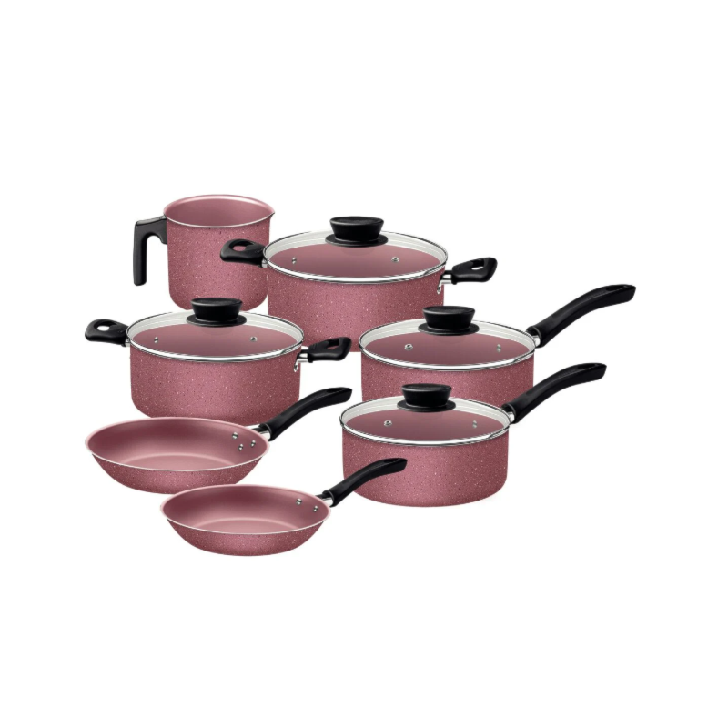 Jogo de Panelas Tramontina Linz 7 Pecas em Aluminio com Revestimento e Antiaderente Starflon Max Rosa