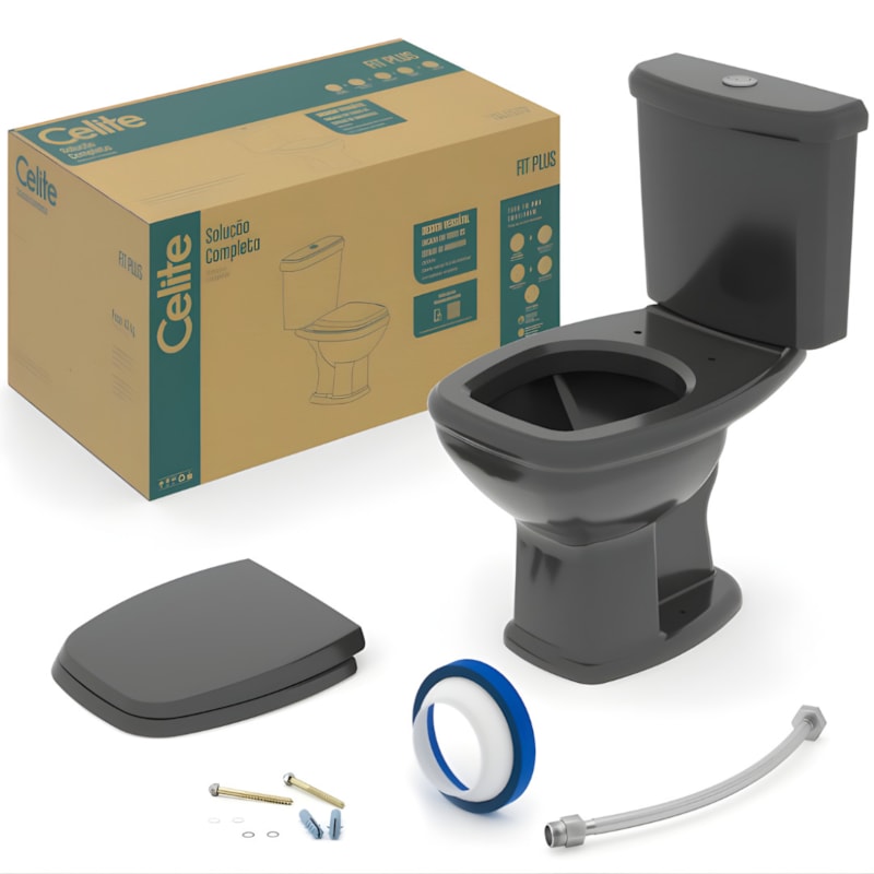 Kit com Vaso e Caixa Acoplado Fit Plus Celite com Assento Soft Close Preto-3215d13d-c4ee-4e92-8896-8b2c45043c32