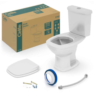 Kit com Vaso e Caixa Acoplado Fit Plus com Assento e Intens de Montagens Cinza Prata