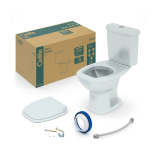 Kit com Vaso e Caixa Acoplado Fit Plus com Assento e Itens de Montagens Branco