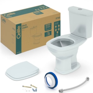 Kit com Vaso e Caixa Acoplado Fit Plus com Assento e Itens de Montagens Branco
