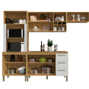 Kit Cozinha Compacta Kits Paraná Ametista 1200mm 10 Portas 3 Gavetas Freijó/Supremo