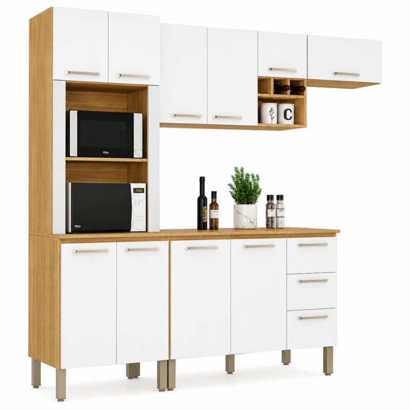 Kit Cozinha Compacta Kits Paraná Ametista 1200mm 10 Portas 3 Gavetas Freijó/Supremo-297227dc-c2ba-4f7a-8378-b40b2f6f7225