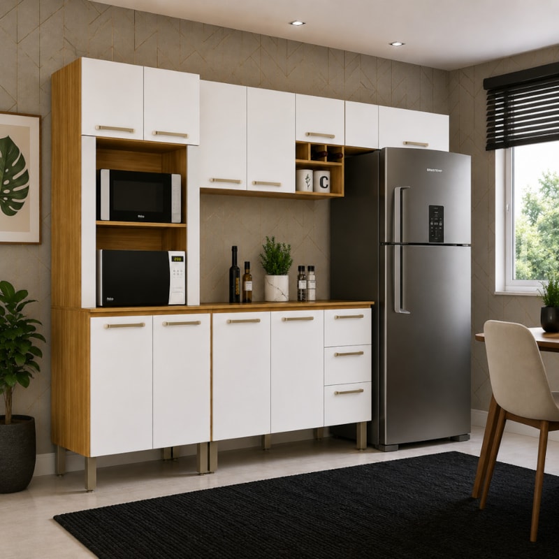 Kit Cozinha Compacta Kits Paraná Ametista 1200mm 10 Portas 3 Gavetas Freijó/Supremo-98c9feae-0edd-4337-86b1-ed4b72614b6f