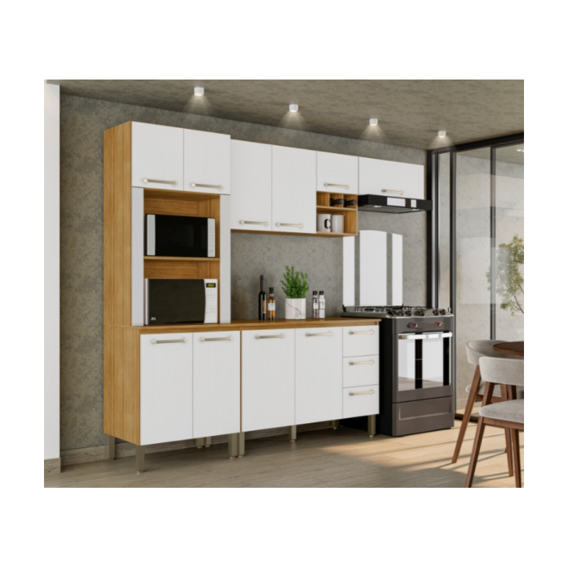 Kit Cozinha Compacta Kits Paraná Ametista 1200mm 10 Portas 3 Gavetas Freijó/Supremo