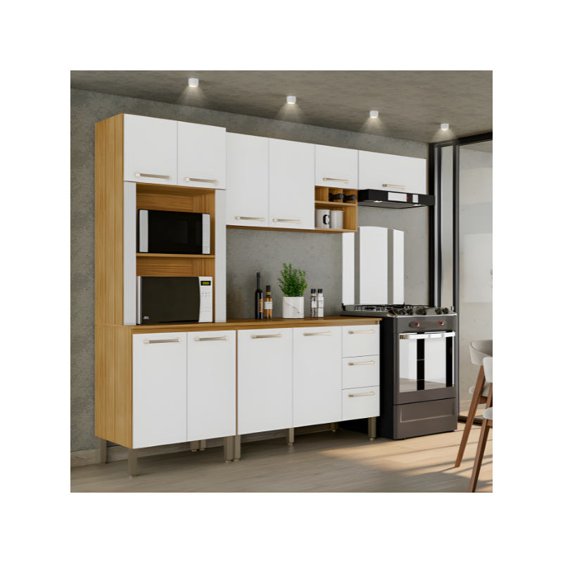 Kit Cozinha Compacta Kits Paraná Ametista 1200mm 10 Portas 3 Gavetas Freijó/Supremo-1a0c3885-8505-4242-86dc-03ca4cb858f5