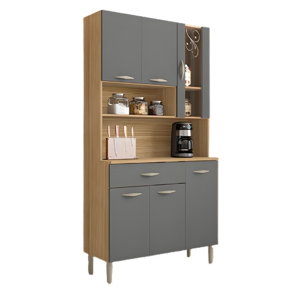 Kit Cozinha Compacta Kits Paraná Golden 6 Portas 1 Gaveta, com Vidro Serigrafado, MDP, Pintura UV, Freijó/Gris-e7c8e220-10c1-44d0-9d1d-216917f454cc