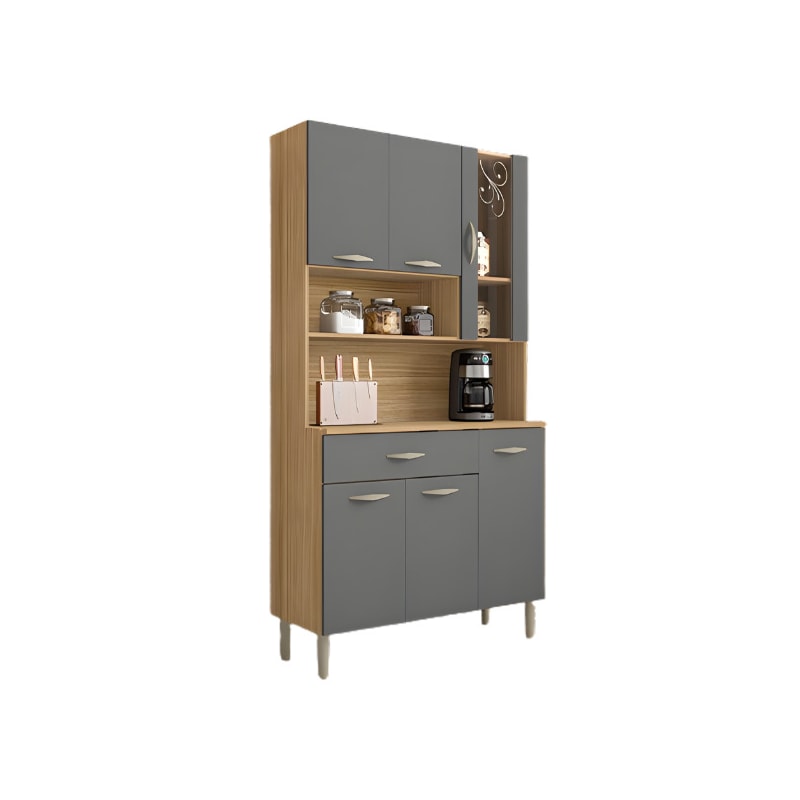 Kit Cozinha Compacta Kits Paraná Golden 6 Portas 1 Gaveta, com Vidro Serigrafado, MDP, Pintura UV, Freijó/Gris-79b0511e-a03b-40ce-8e3a-d68fafd4b1bd