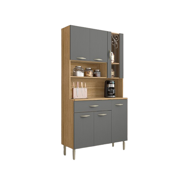 Kit Cozinha Compacta Kits Paraná Golden 6 Portas 1 Gaveta, com Vidro Serigrafado, MDP, Pintura UV, Freijó/Gris-f4fcf97b-06a0-4b25-9d60-ab86c8382430