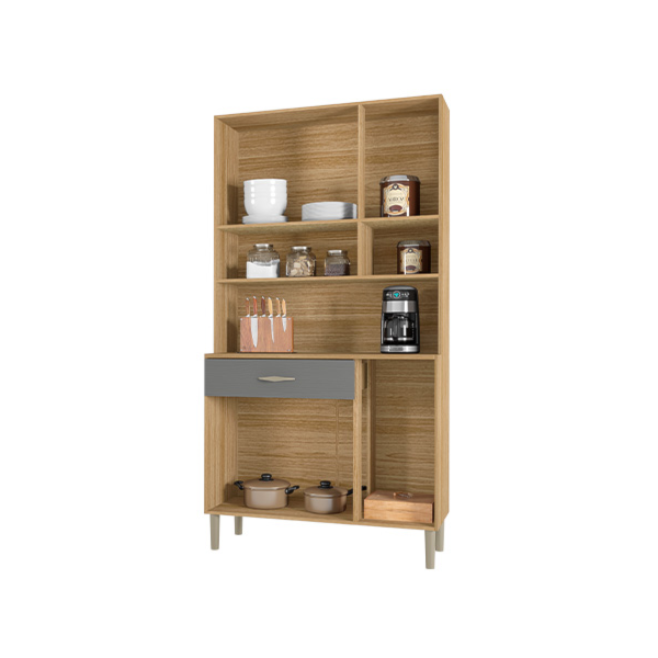 Kit Cozinha Compacta Kits Paraná Golden 6 Portas 1 Gaveta, com Vidro Serigrafado, MDP, Pintura UV, Freijó/Gris-e9708c37-a6a4-4ef6-a1bb-302d5883fff3