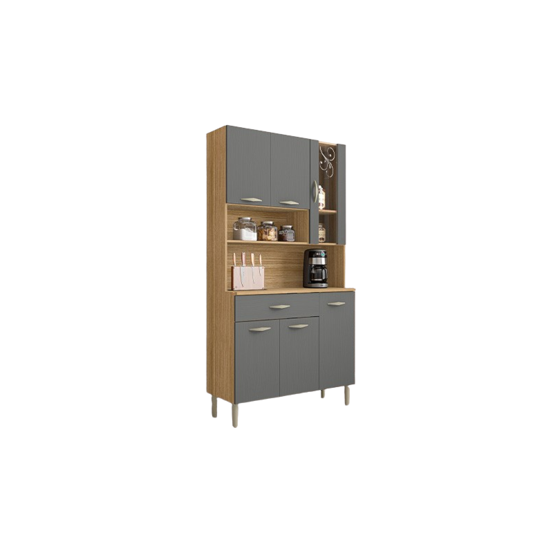 Kit Cozinha Compacta Kits Paraná Golden 6 Portas 1 Gaveta, com Vidro Serigrafado, MDP, Pintura UV, Freijó/Gris-d5848cff-703b-4283-ad35-614552405eae