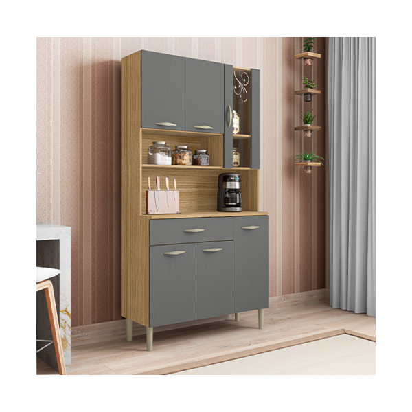 Kit Cozinha Compacta Kits Paraná Golden 6 Portas 1 Gaveta, com Vidro Serigrafado, MDP, Pintura UV, Freijó/Gris-2c58cdb9-ba02-48f9-870a-d4f9cd9d5449