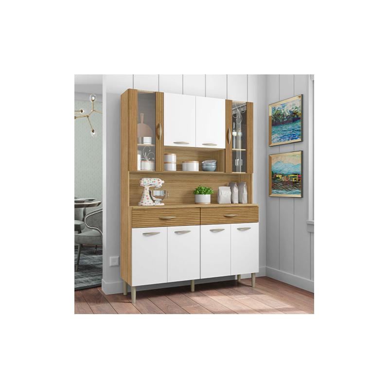 Kit Cozinha Compacta Kits Parana Golden 8 Portas 2 Gavetas Freijo/Supremo/CP Ripado Freijo