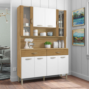 Kit Cozinha Compacta Kits Parana Golden 8 Portas 2 Gavetas Freijo/Supremo/CP Ripado Freijo