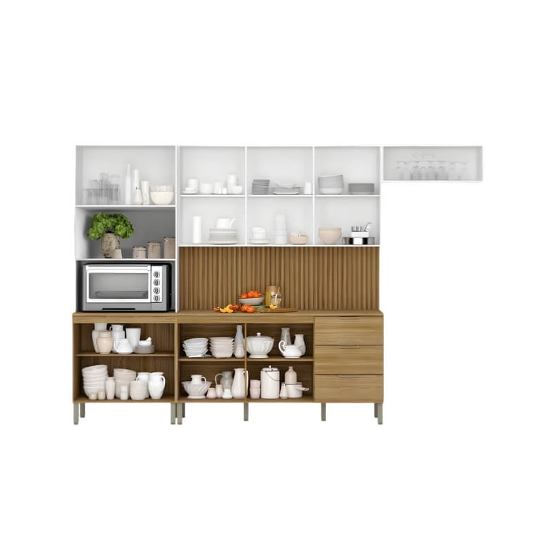 Kit Cozinha Completa Kits Paraná Glam 10 Portas 3 Gavetas com Balcão Freijó Supremo Ripado Freijó-2dcb0806-8700-4c83-affc-8d7f59660346