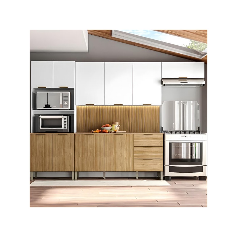Kit Cozinha Completa Kits Paraná Glam 10 Portas 3 Gavetas com Balcão Freijó Supremo Ripado Freijó-5ecd68b8-ff44-4e7b-924f-92ca0c0a7297