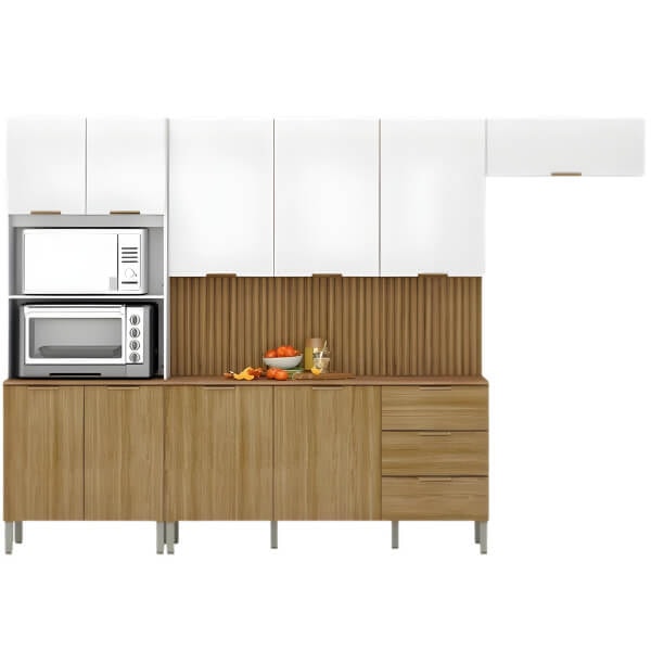 Kit Cozinha Completa Kits Paraná Glam 10 Portas 3 Gavetas com Balcão Freijó Supremo Ripado Freijó-4337c04a-1ccf-4be9-a49d-450c0e6eebc1