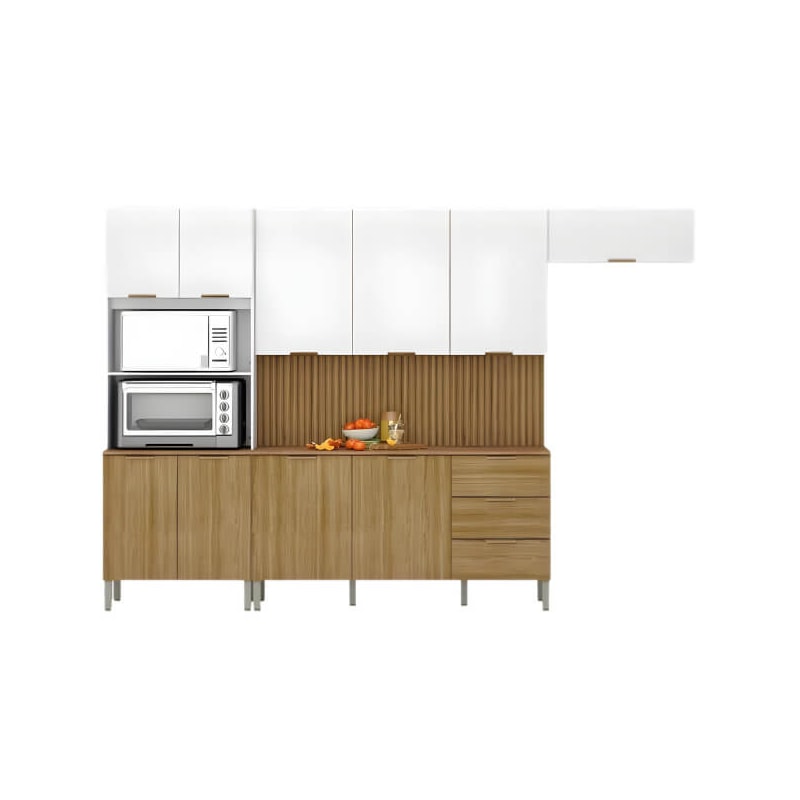 Kit Cozinha Completa Kits Paraná Glam 10 Portas 3 Gavetas com Balcão Freijó Supremo Ripado Freijó-0784d748-65fd-4551-b8fc-8b6c110dc118