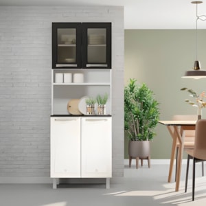 Kit Cozinha Cristal Duplo Telasul com Tampo 4 Portas com Vidro Preto