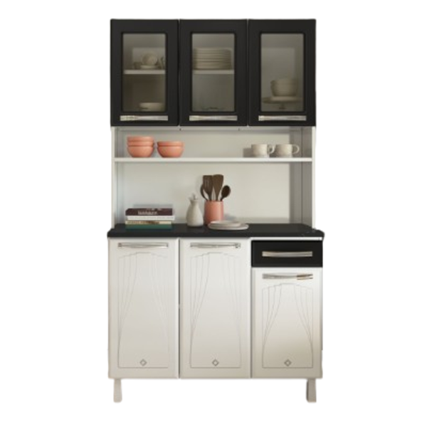 Kit Cozinha Cristal Telasul Triplo com Tampo 6 Portas 1 Gaveta com Vidro Preto-ef16beff-f409-4ca8-b073-666e43cf6619