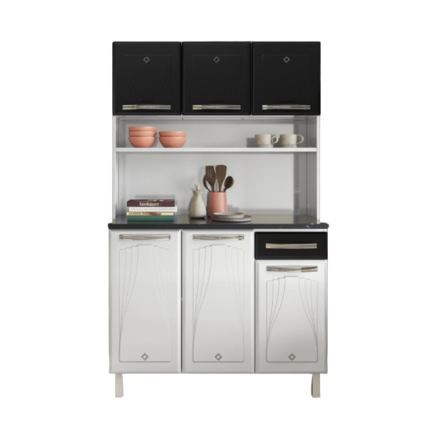 Kit Cozinha Cristal Triplo Telasul com Tampo 6 Portas 1 Gaveta Baixa Smart Preto-2bfb2da3-f252-4612-a626-d33b17168463