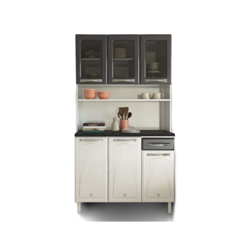 Kit Cozinha Cristal Triplo Telasul com Tampo 6 Portas 1 Gaveta com Vidro Grafite