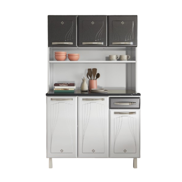 Kit Cozinha Cristal Triplo Telasul Grafite Smart com Tampo – 6 Portas e 1 Gaveta Baixa, Aço com Pintura Anticorrosiva-9968cae2-7862-4f5c-a93d-331f233630a2