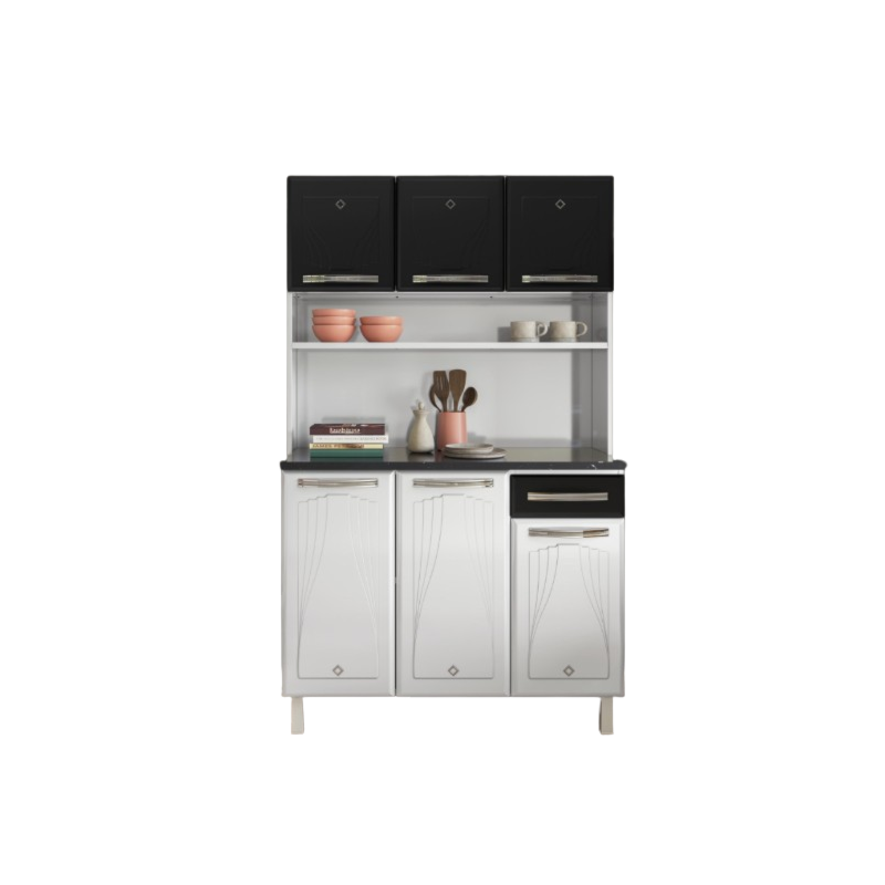Kit Cozinha Cristal Triplo Telasul Preto com Tampo – 6 Portas (com Vidro) e 1 Gaveta, Aço com Pintura Anticorrosiva-477c5463-4f04-4ea9-9ef5-a162b3891e41
