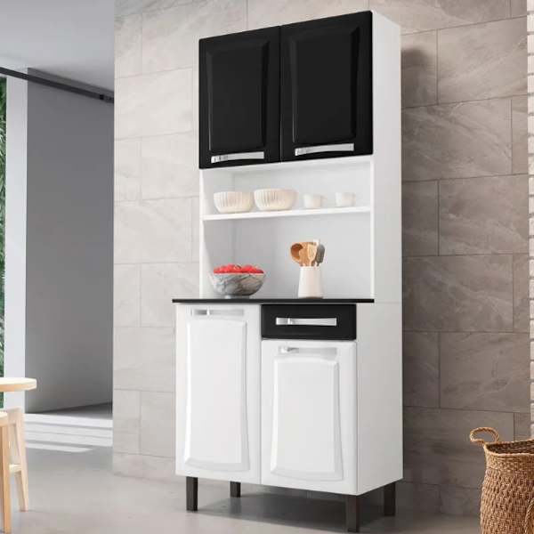 Kit Cozinha Itatiaia Compacta Pratika 4 Portas 1 Gaveta Branco/Preto-3c2029ff-4a90-432b-9406-40443c5a40e6