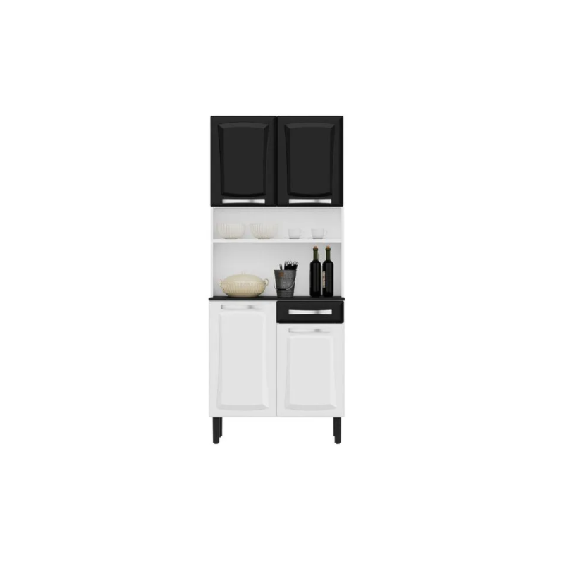 Kit Cozinha Itatiaia Compacta Pratika 4 Portas 1 Gaveta Branco/Preto
