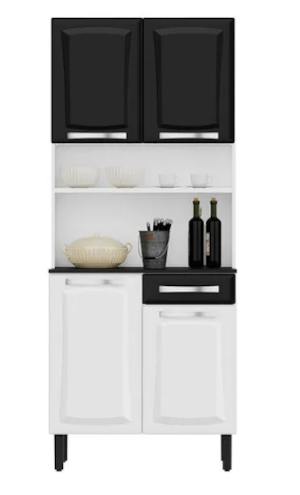 Kit Cozinha Itatiaia Compacta Pratika 4 Portas 1 Gaveta Branco/Preto