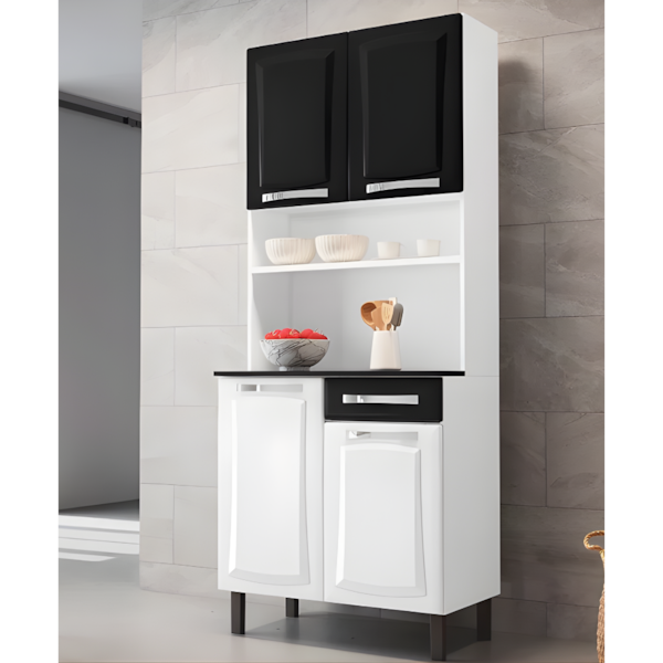 Kit Cozinha Itatiaia Compacta Pratika 4 Portas e 1 Gaveta Branco/Preto-e2bc5af2-2451-45fa-ba3f-c2ce8e1d0844