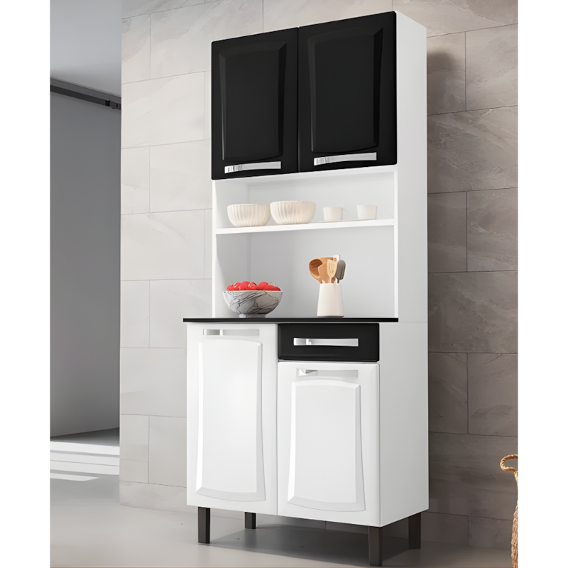 Kit Cozinha Itatiaia Compacta Pratika 4 Portas e 1 Gaveta Branco/Preto-2d37af51-964e-43c1-8976-a4577cbc6a1f