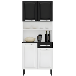 Kit Cozinha Itatiaia Compacta Pratika 4 Portas e 1 Gaveta Branco/Preto