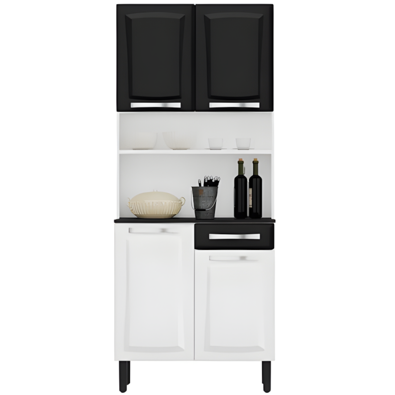 Kit Cozinha Itatiaia Compacta Pratika 4 Portas e 1 Gaveta Branco/Preto