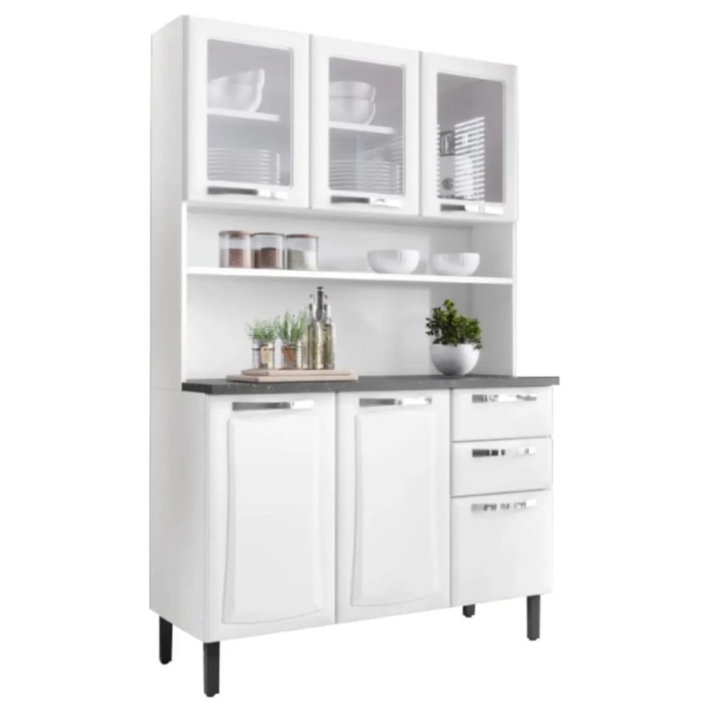Kit Cozinha Itatiaia Compacta Pratika 6 Portas com Vidro 2 Gavetas Branco KIT-120
