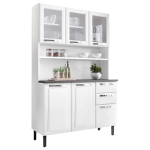 Kit Cozinha Itatiaia Compacta Pratika 6 Portas com Vidro 2 Gavetas Branco KIT-120