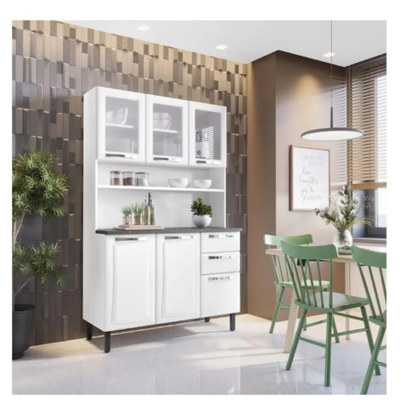 Kit Cozinha Itatiaia Compacta Pratika 6 Portas com Vidro 2 Gavetas Branco KIT-120-0bacee97-c9f3-4522-bda1-8010eb185738